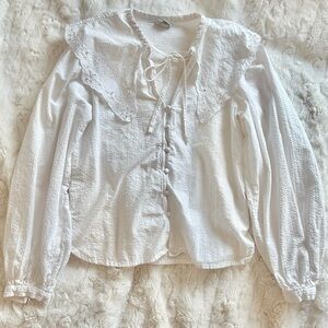 a new day White Textured Blouse with Lace Collar